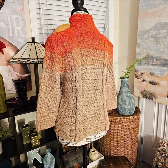 New Rachel Rachel Roy Orange/ Tan Ombra Thick Cable Knit Zipper Front Sweater. - Picture 2 of 15